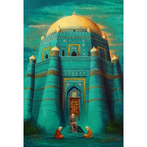 S. A. Noory, Shrine of Shah Rukne Alam - Multan, 36 x 54 Inch, Acrylic on Canvas, Cityscape Painting, AC-SAN-131